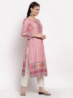 Myshka Women's Traditional Multi Cotton Printed 3/4 Sleeve Round Neck Casual Kurta | Grab2Buy