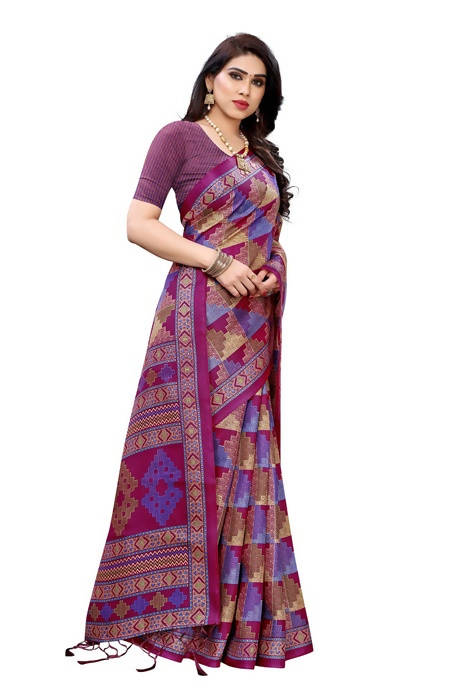 Vamika Multicolor Kalamkari Print With Jhalar Khadi Silk Saree (TANISHA WINE) | Grab2Buy