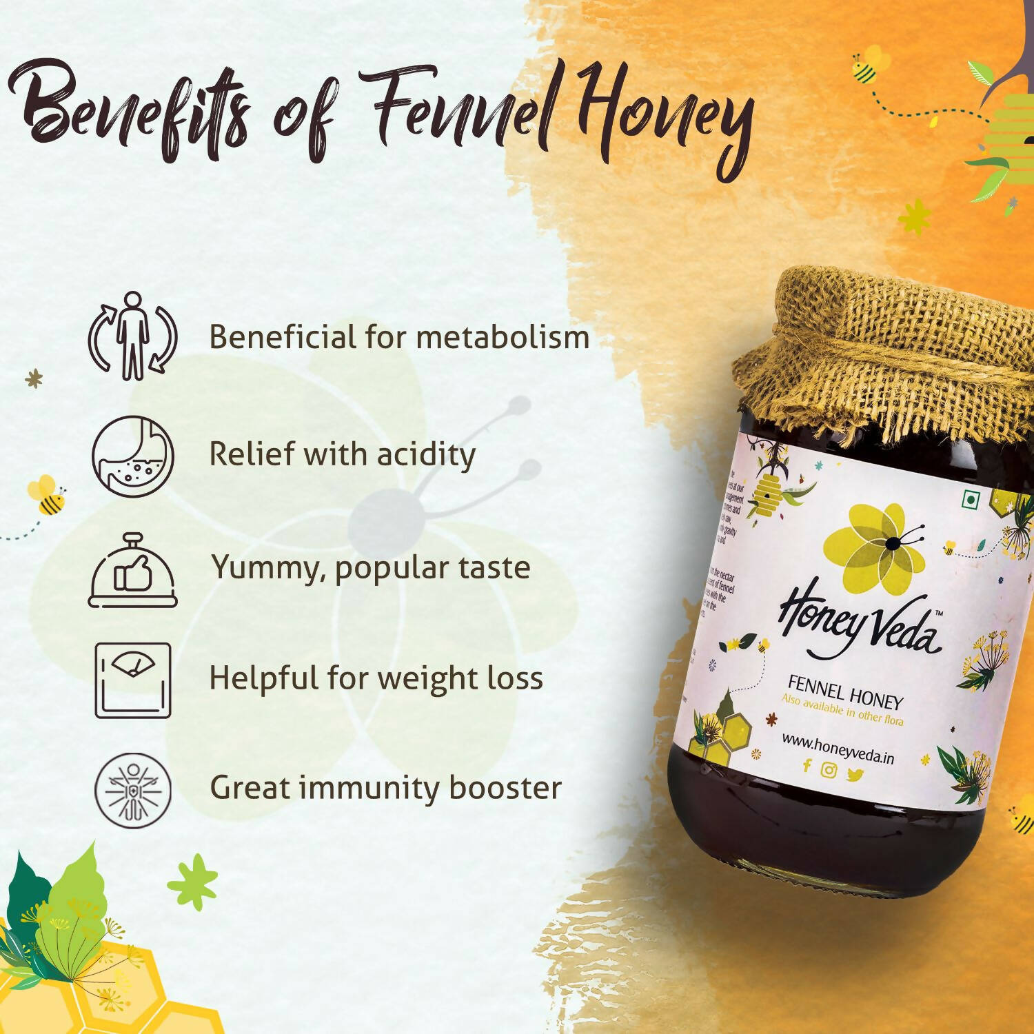 HoneyVeda Premium Raw Fennel Honey | Grab2Buy