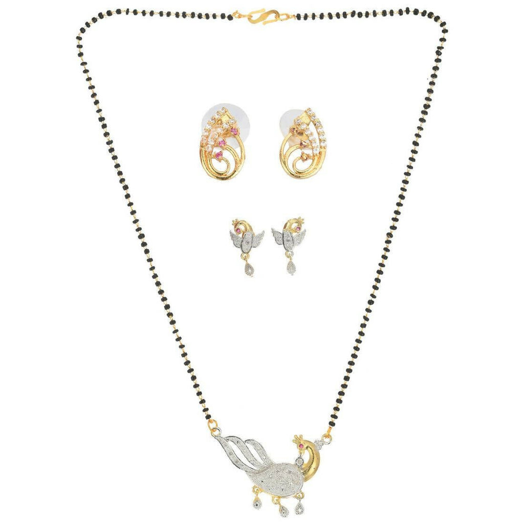 AanyaCentric Gold-Polished Mangalsutra with Pendant, 2 Pair Earrings | Grab2Buy