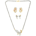 AanyaCentric Gold-Polished Mangalsutra with Pendant, 2 Pair Earrings | Grab2Buy