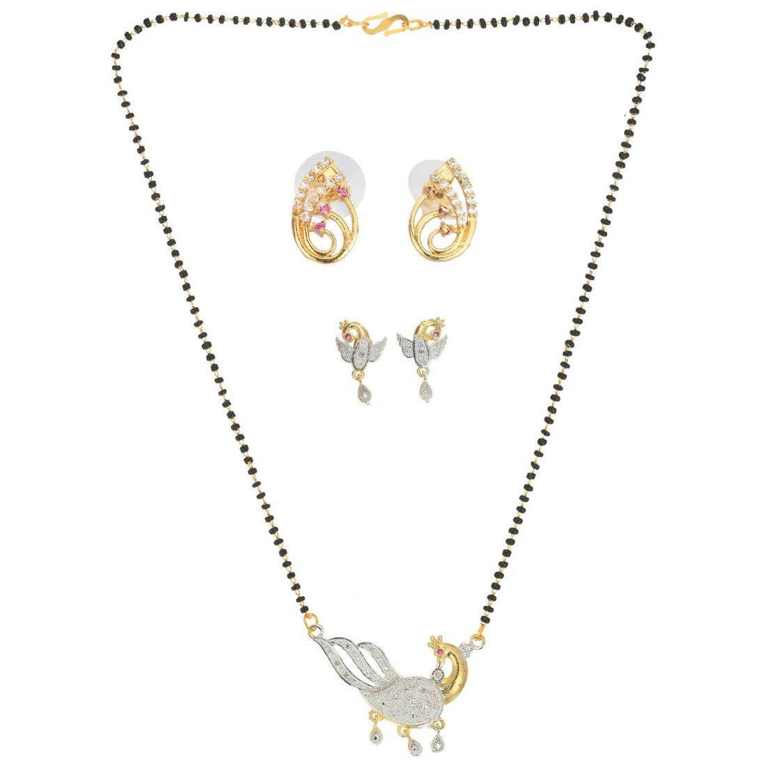 AanyaCentric Gold-Polished Mangalsutra with Pendant, 2 Pair Earrings | Grab2Buy