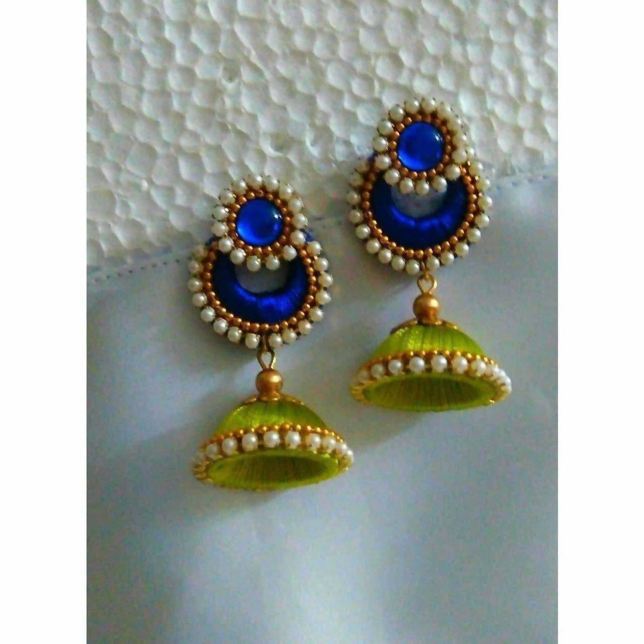 Green and Royal Blue Jhumki Earrings | Grab2Buy
