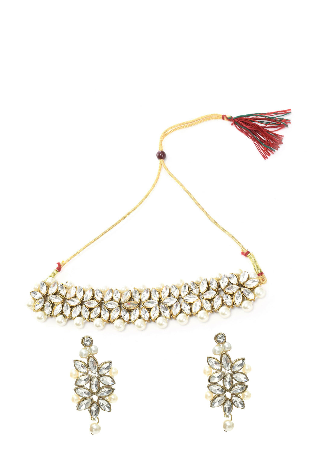 Mominos Fashion Johar Kamal Gold-Polished Brass Finish Kundan/Pearls Choker For Women (White) | Grab2Buy