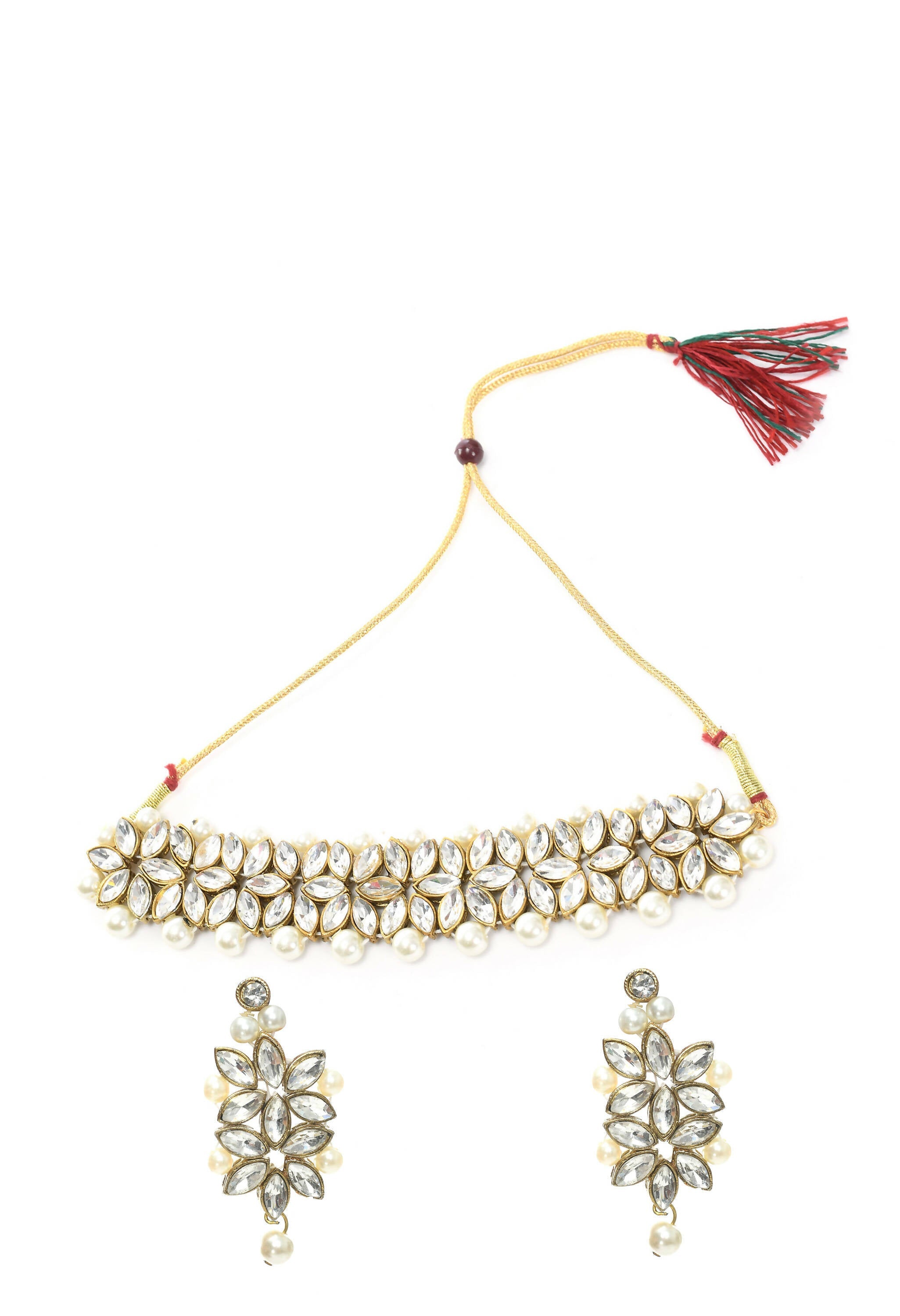 Mominos Fashion Johar Kamal Gold-Polished Brass Finish Kundan/Pearls Choker For Women (White) | Grab2Buy