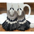 MS Fashion India Black Color Threads Oxidized Silver Afghani Chandbali Earrings | Grab2Buy