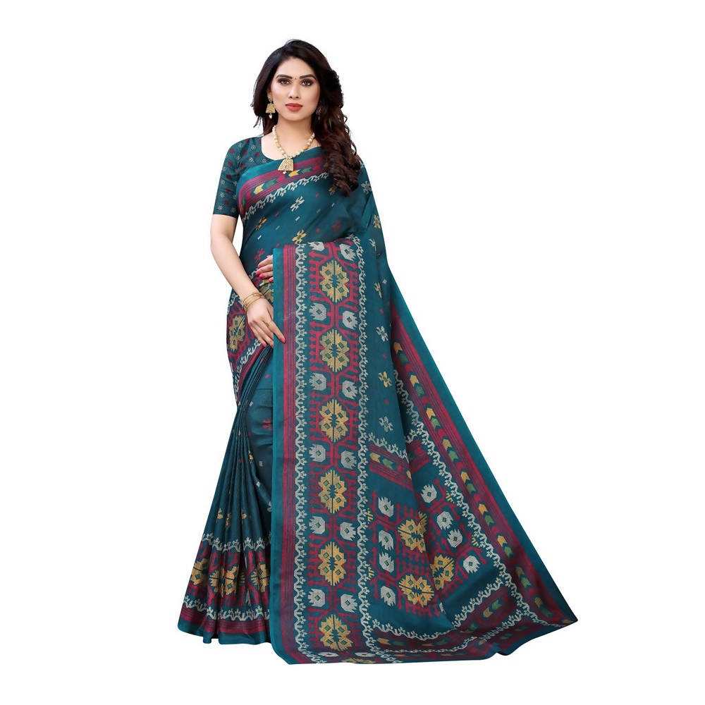 Vamika Printed Jute Silk Green Saree (Namita Green) | Grab2Buy