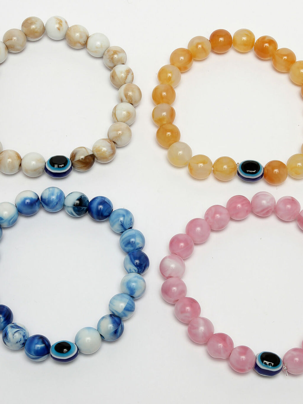 NVR Men & Women Set of 4 Artificial Beads-Beaded Evil Eye Elasticated Bracelet | Grab2Buy