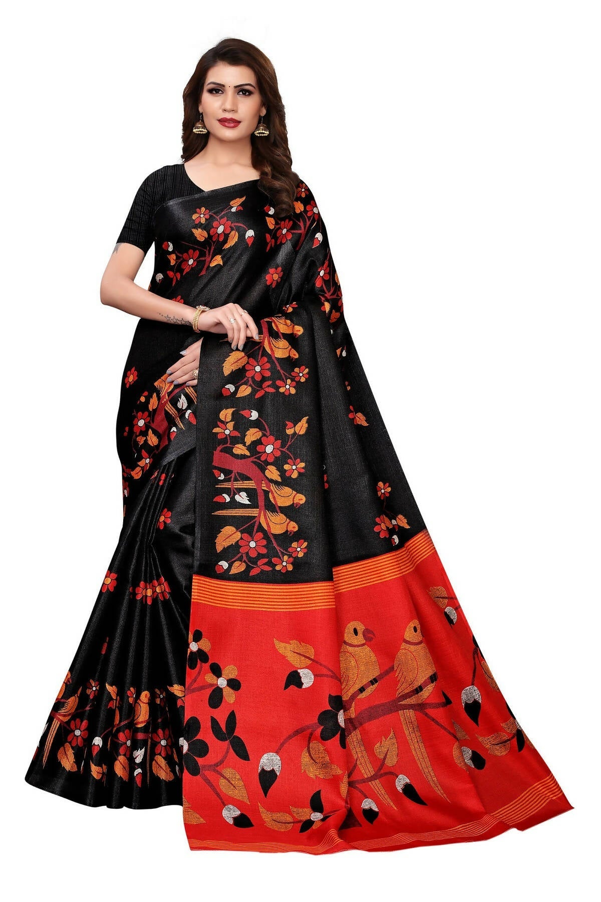 Vamika Black Kalamkari With Jhalar Khadi Silk Saree | Grab2Buy