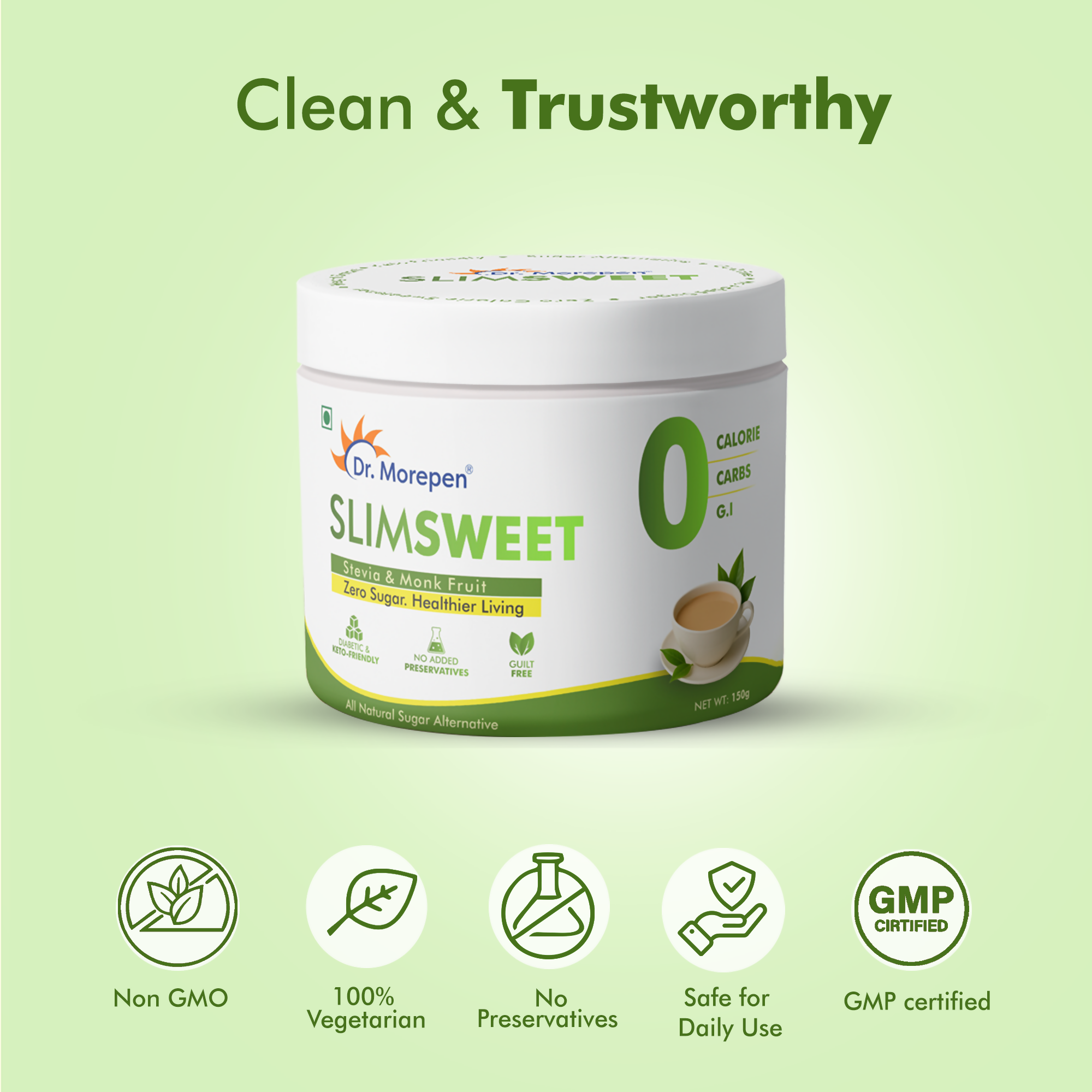 Dr. Morepen Slimsweet Natural Sugar Substitute with Stevia & Monk Fruit | Grab2Buy