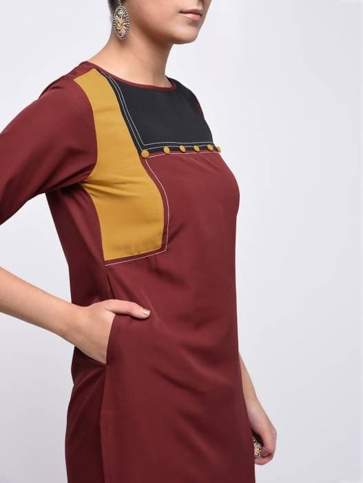Aniyah Crepe Color Block Straight Brown Kurta (AN-139K) | Grab2Buy
