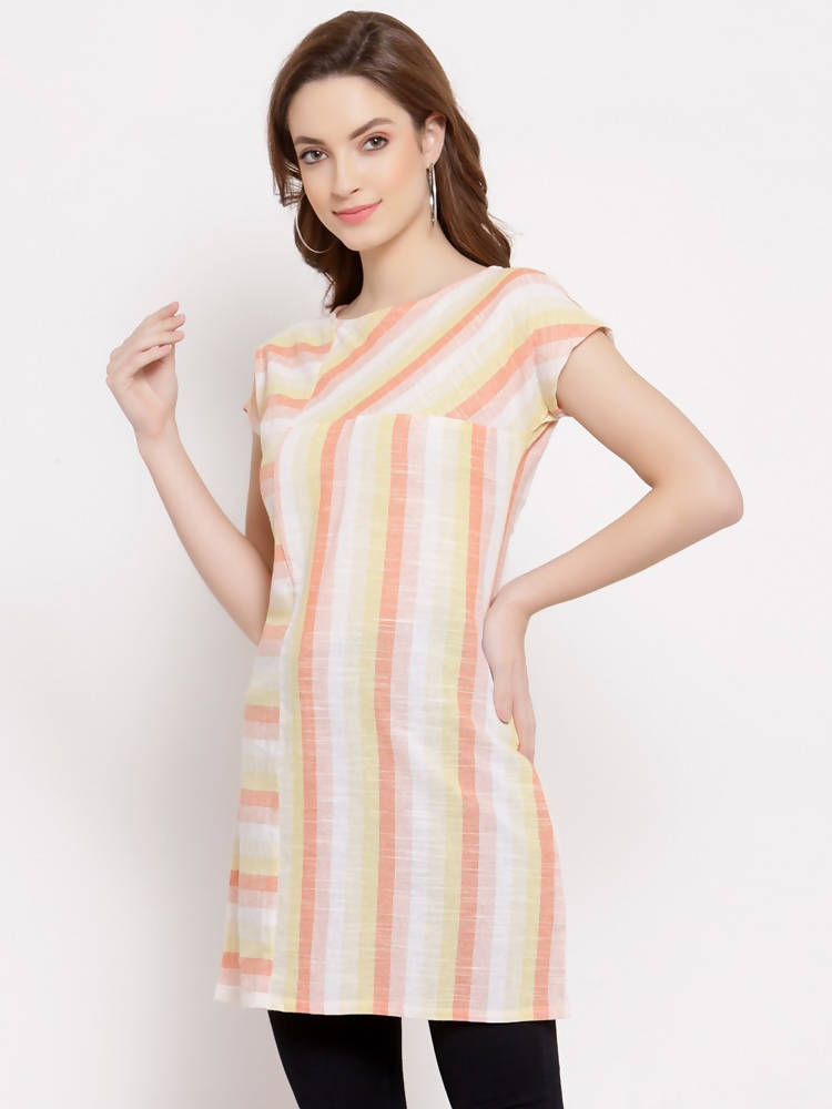 Myshka Women's Yellow Cotton Short Sleeve Round Neck Printed Casual Top | Grab2Buy