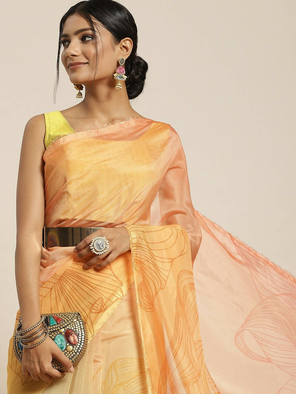Multicolor Organza Printed Saree With Blouse Piece - Nivaa | Grab2Buy