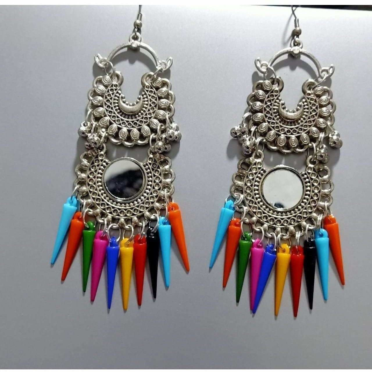 MS Fashion India Double Chandbali Hanging Earrings With Multicolor Cone Pearls | Grab2Buy