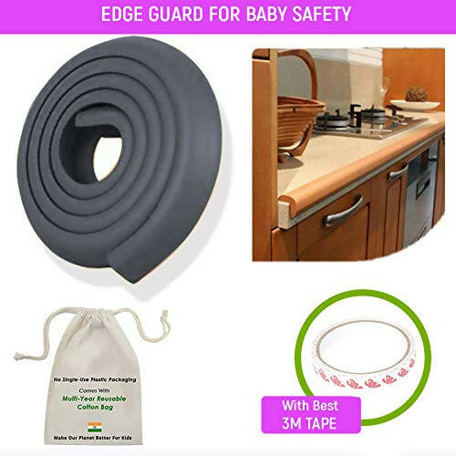 Safe-O-Kid Unique High Density L-Shaped 2 Mtr Long 4 Large Edge Guard With 16 Corner Cushions - Black | Grab2Buy