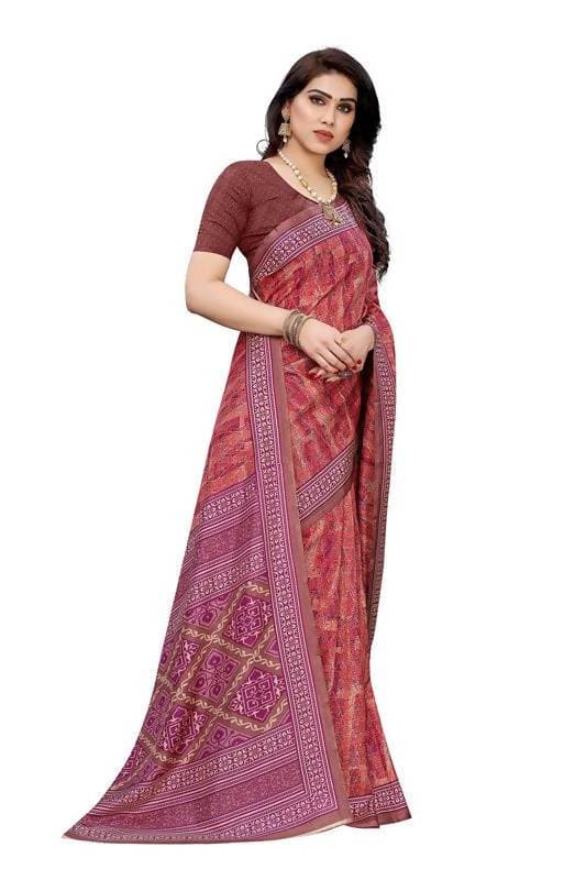 Vamika Printed Red Crepe Silk Saree (ICE RED) | Grab2Buy