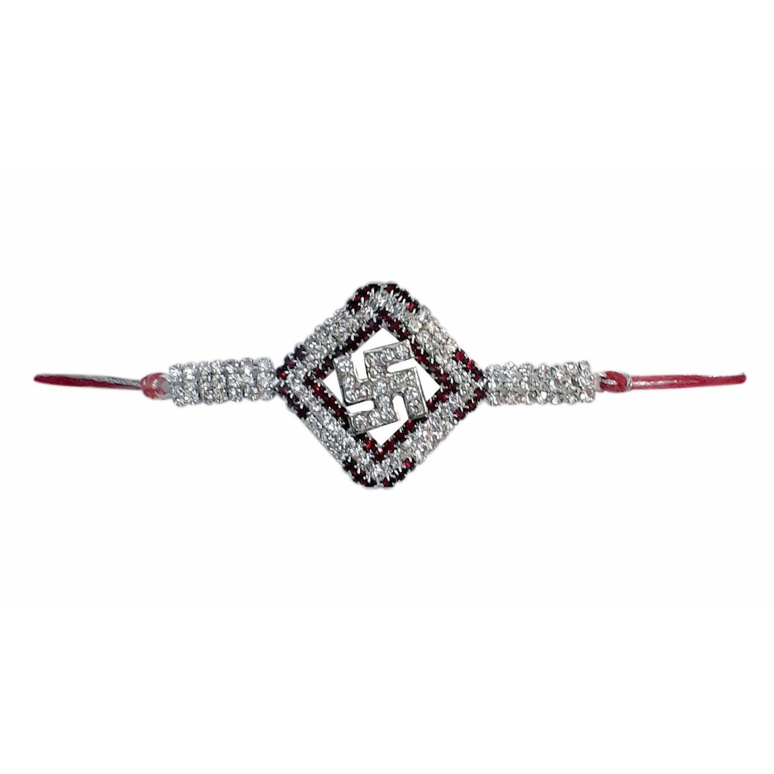 Diamond Shape with White and Red Kundans Rakhi | Grab2Buy