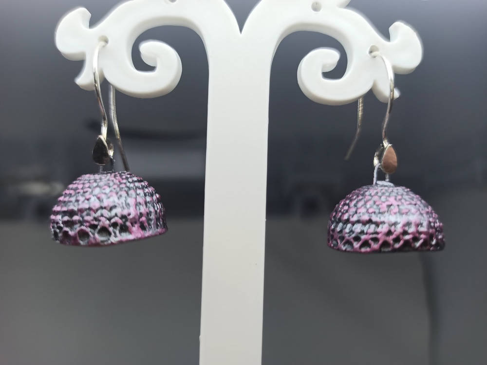 Terracotta Hanging Jhumkas-Silver Pink | Grab2Buy