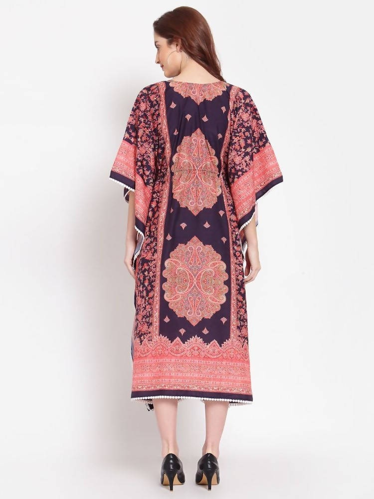 Myshka Women's Multi Printed Cotton 3/4 Sleeve V Neck Casual Kaftan Dress | Grab2Buy