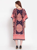 Myshka Women's Multi Printed Cotton 3/4 Sleeve V Neck Casual Kaftan Dress | Grab2Buy
