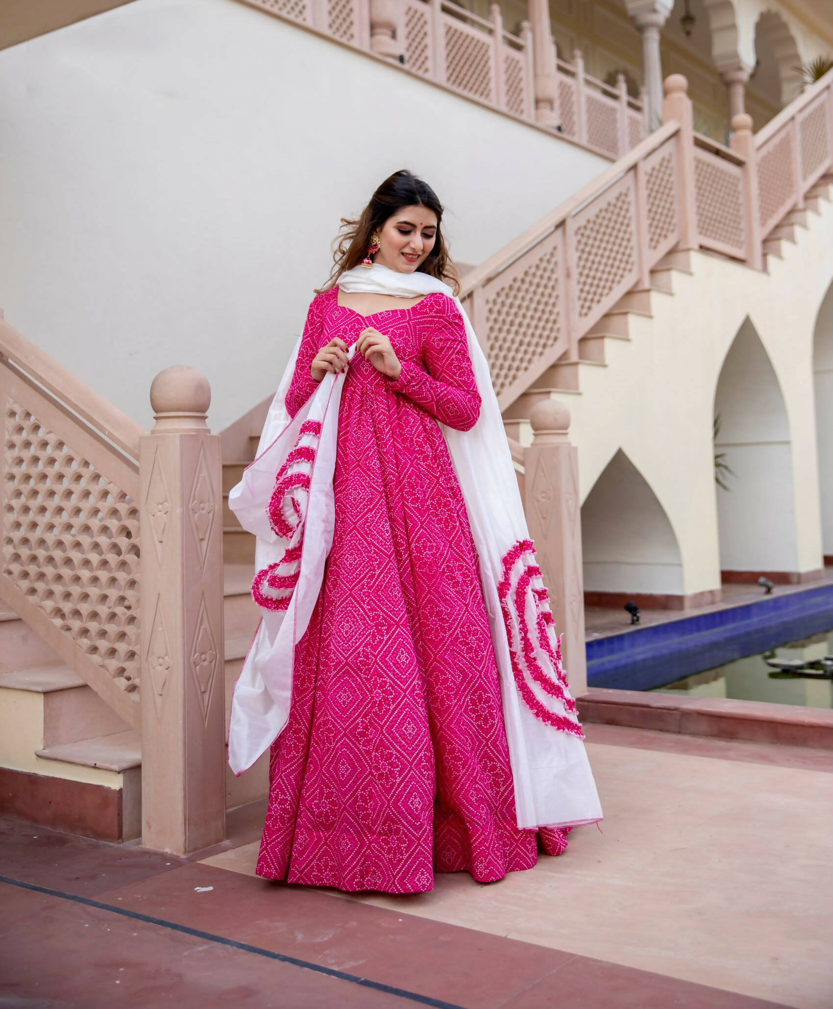 Pink Pure Maslin Bandhej Print Work Stitched Suit With Dupatta - Anbazaar | Grab2Buy