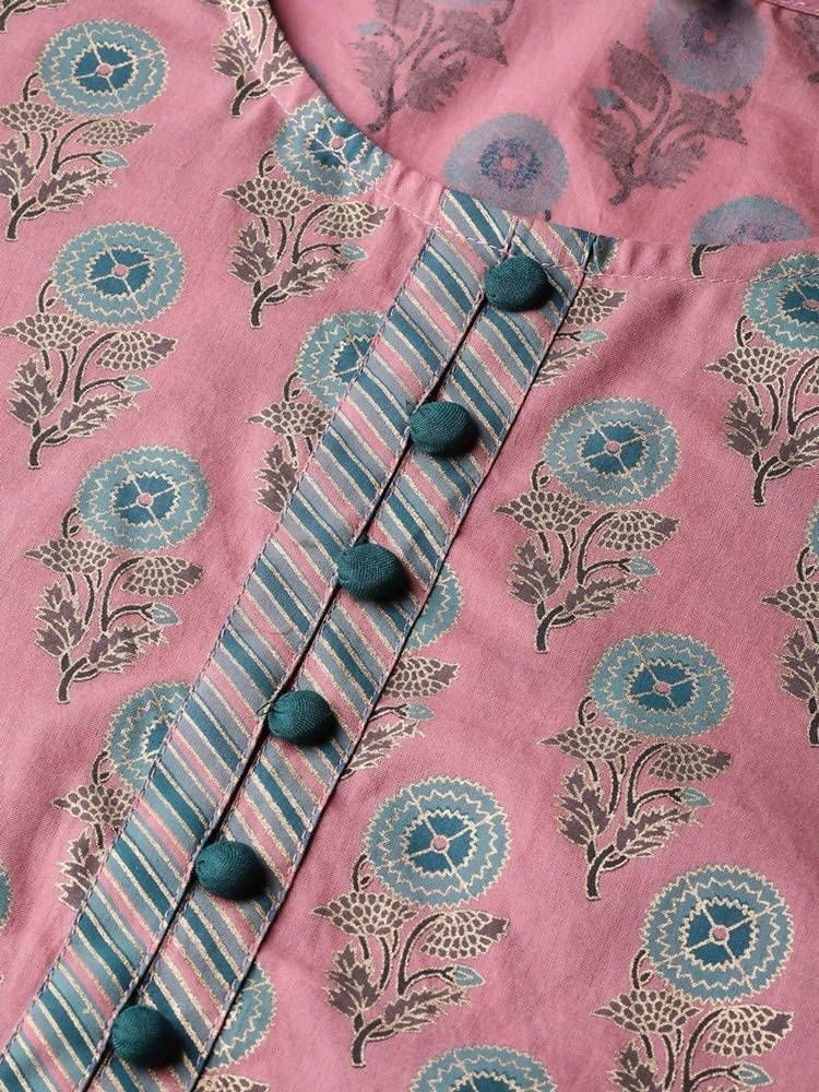 Yufta Women Pink & Blue Printed Kurta with Palazzo & Dupatta | Grab2Buy