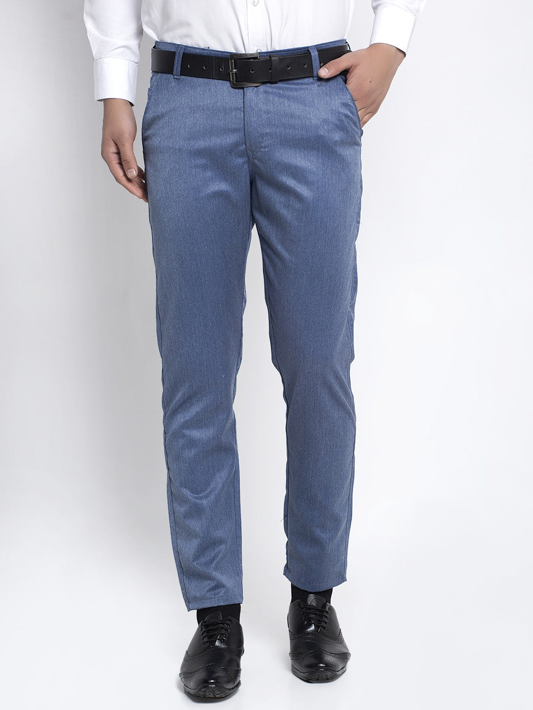 Jainish Men's Blue Cotton Solid Formal Trousers ( FGP 265Indigo ) | Grab2Buy