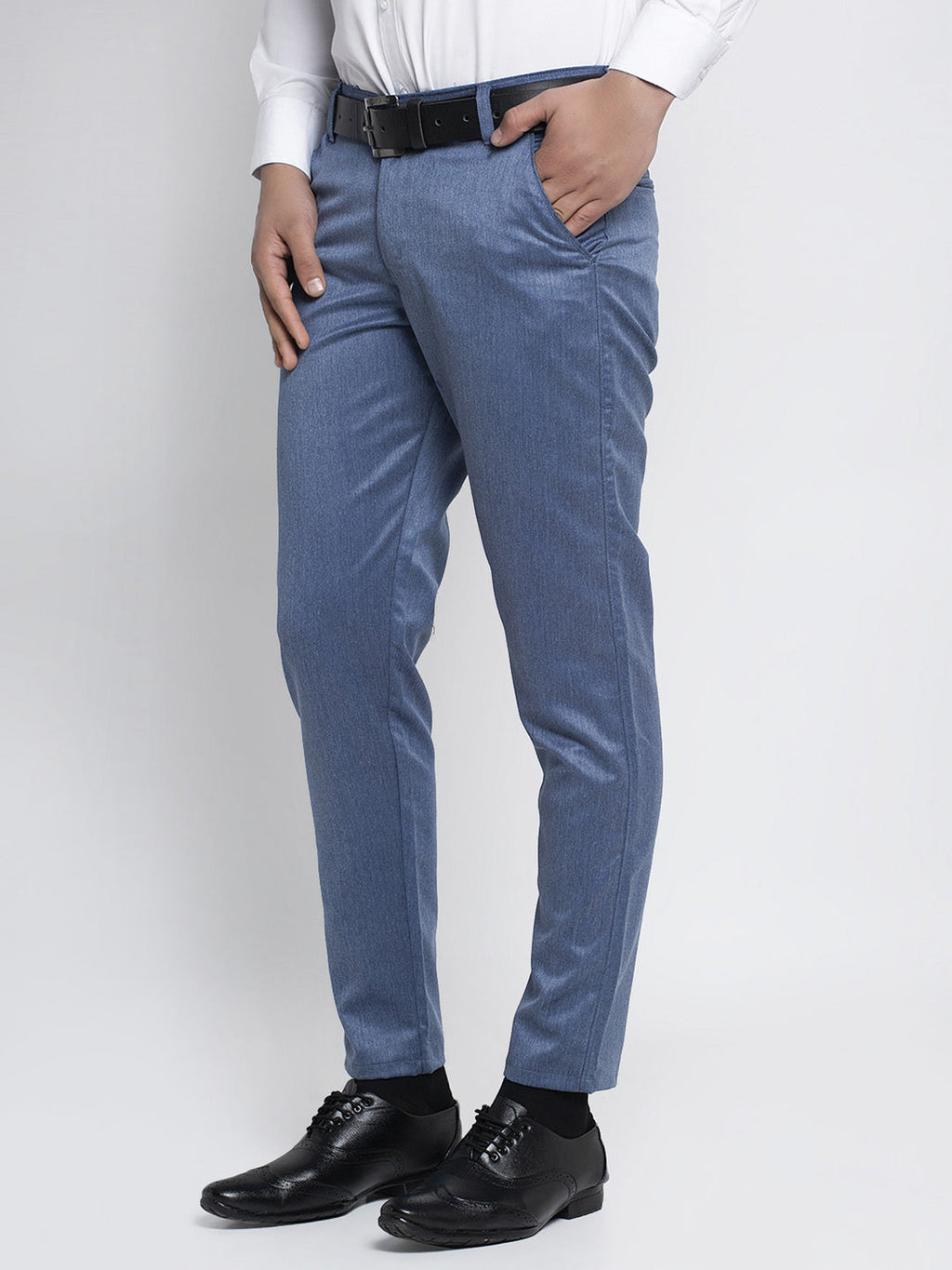 Jainish Men's Blue Cotton Solid Formal Trousers ( FGP 265Indigo ) | Grab2Buy
