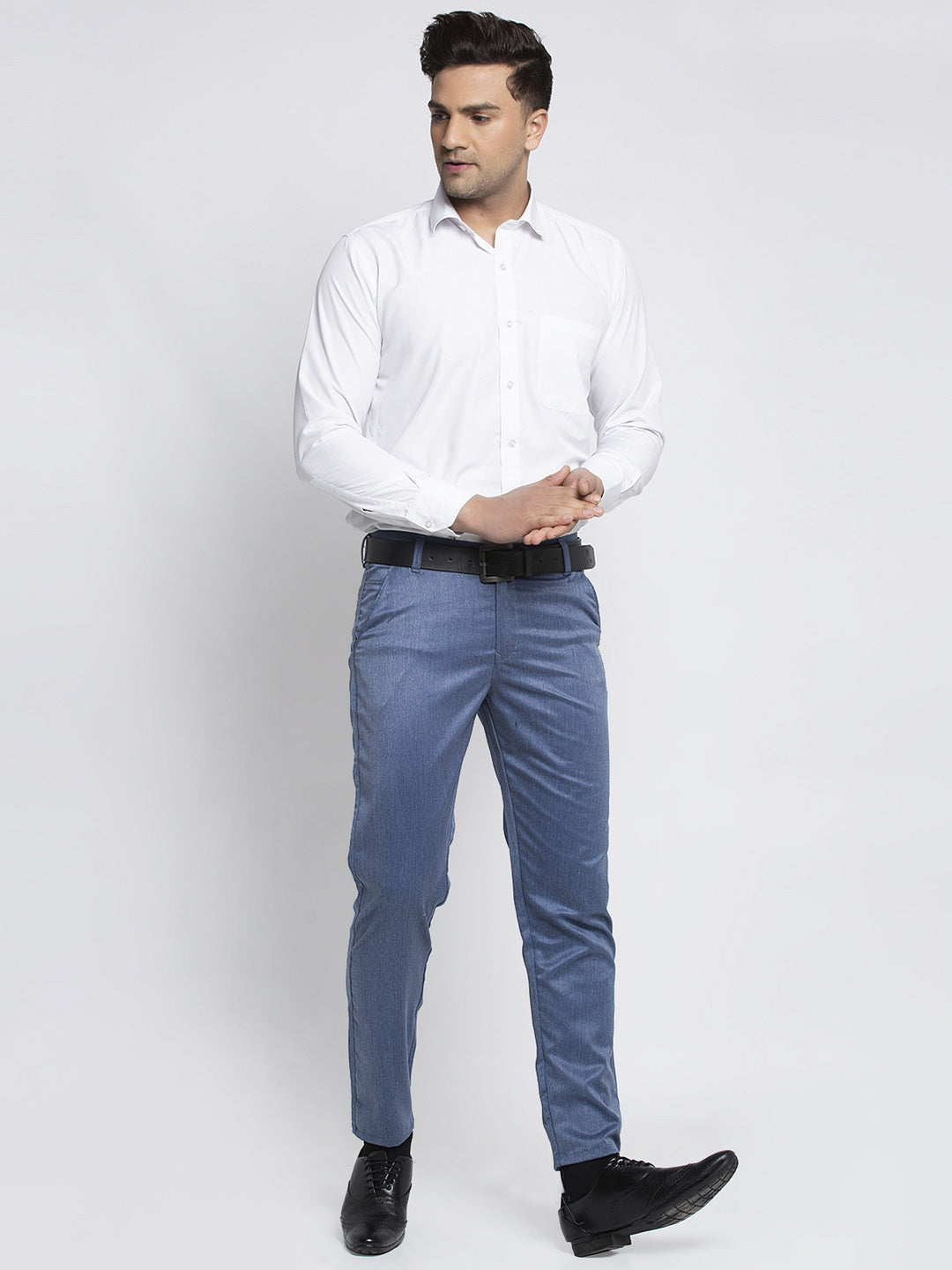 Jainish Men's Blue Cotton Solid Formal Trousers ( FGP 265Indigo ) | Grab2Buy