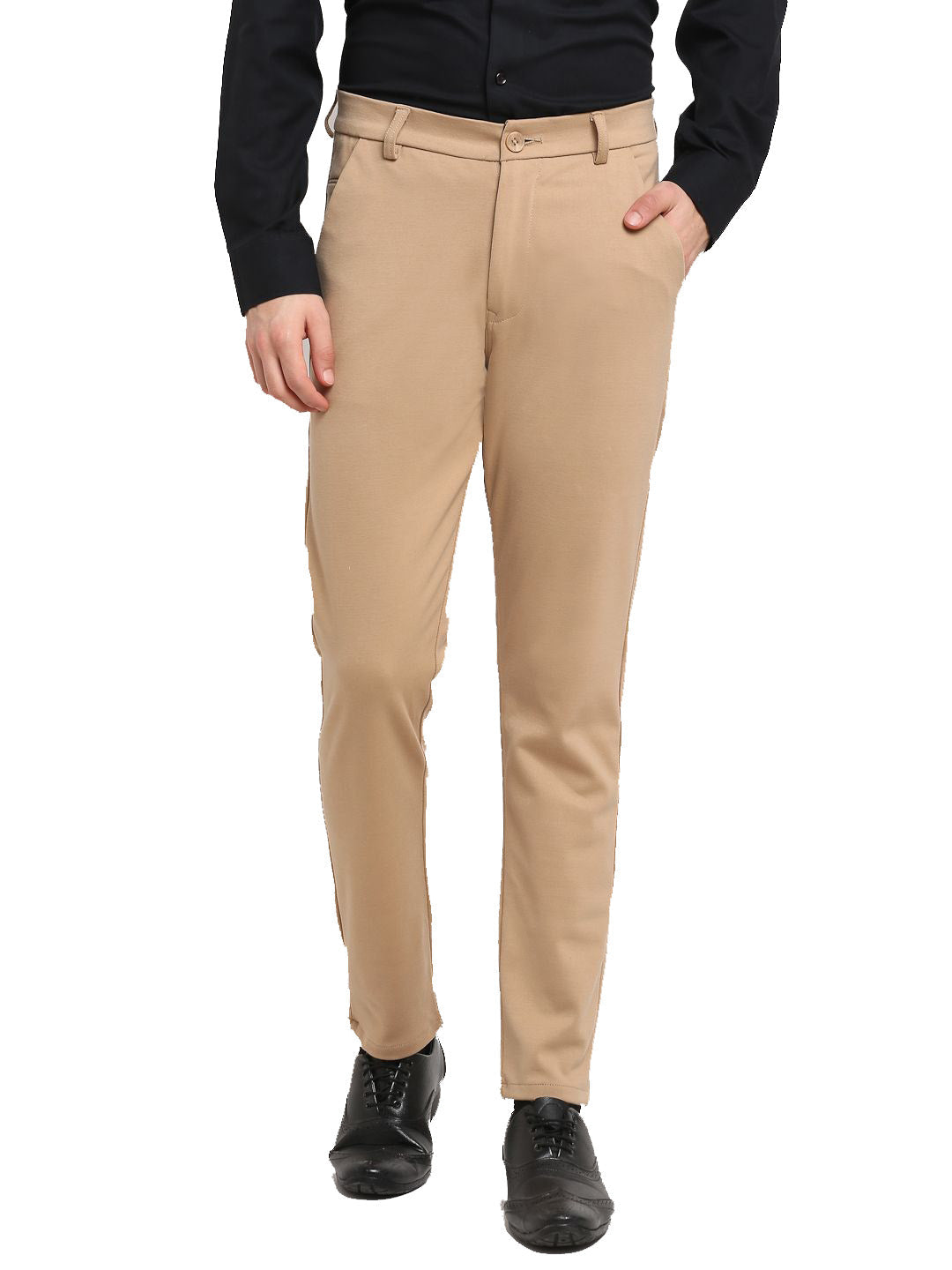 Jainish Men's Beige 4-Way Lycra Tapered Fit Trousers ( FGP 269Beige ) | Grab2Buy