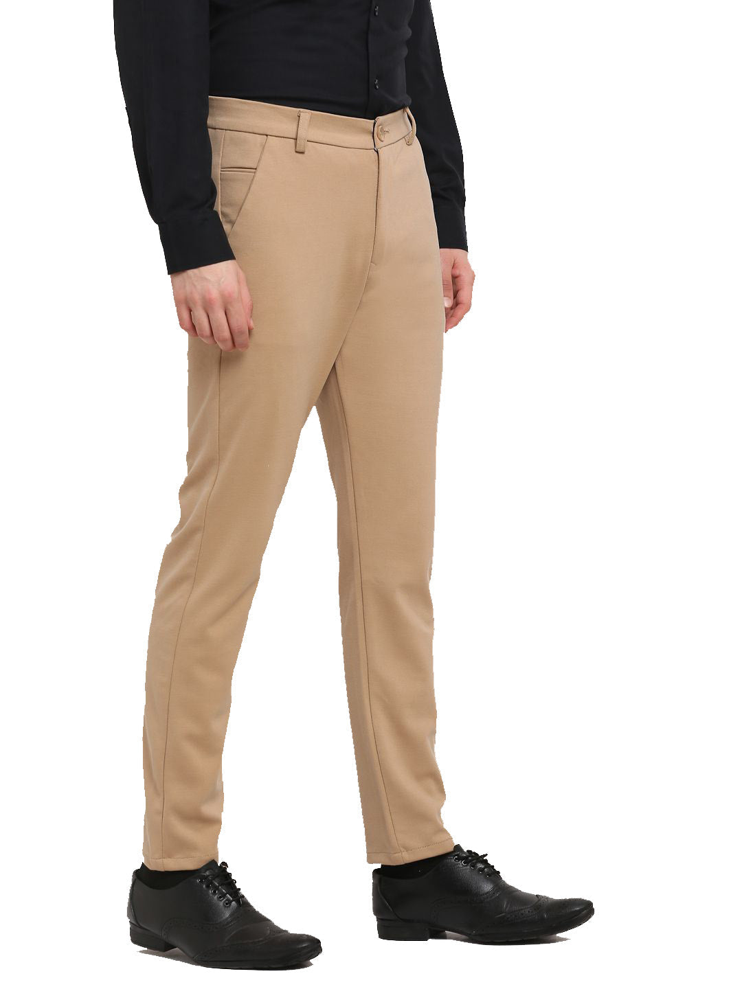 Jainish Men's Beige 4-Way Lycra Tapered Fit Trousers ( FGP 269Beige ) | Grab2Buy
