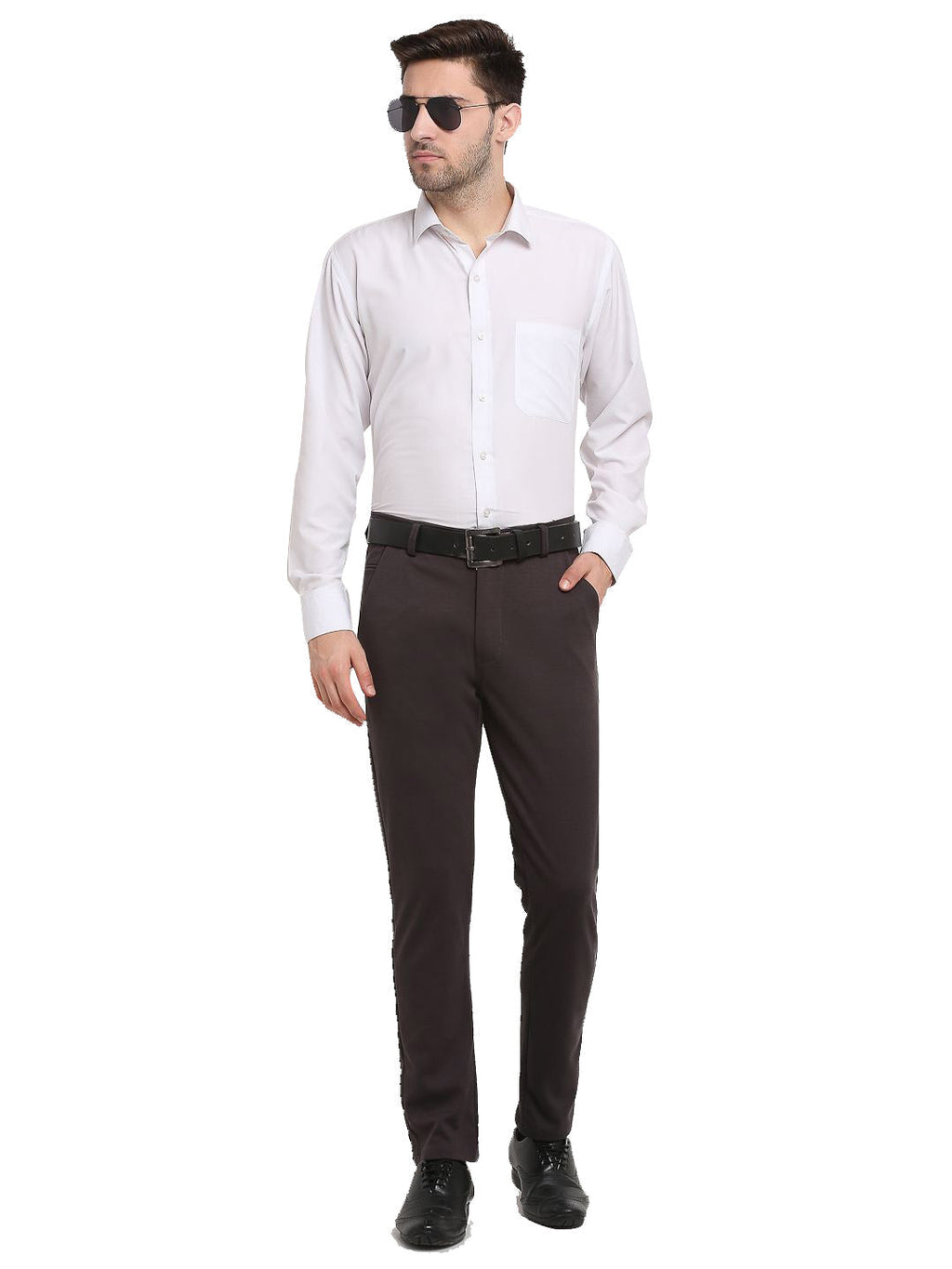 Jainish Men's Brown 4-Way Lycra Tapered Fit Trousers ( FGP 269Brown ) | Grab2Buy