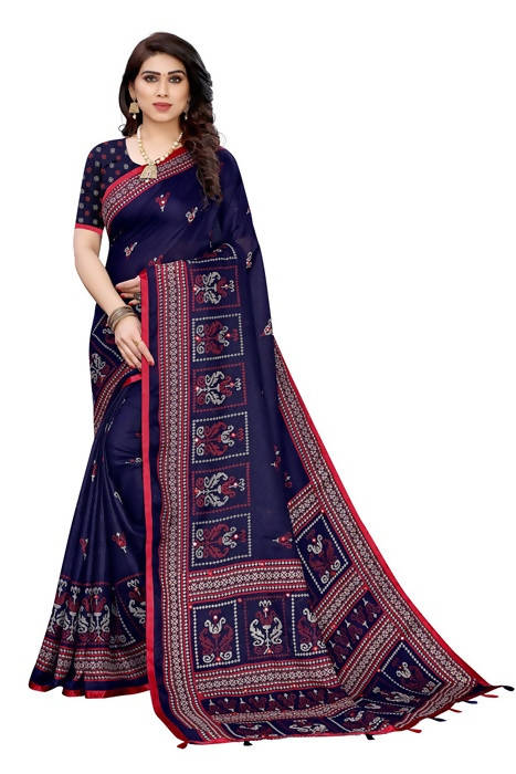 Vamika Embroidery Navy Jute Silk Saree (Jhulka Navy) | Grab2Buy