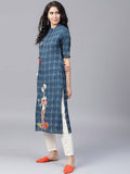 Yufta Women Navy Blue & Off-White Printed Straight Kurta | Grab2Buy
