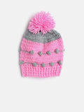 Chutput Kids Woollen Hand Knitted Pom Pom Detail Cap - Pink | Grab2Buy