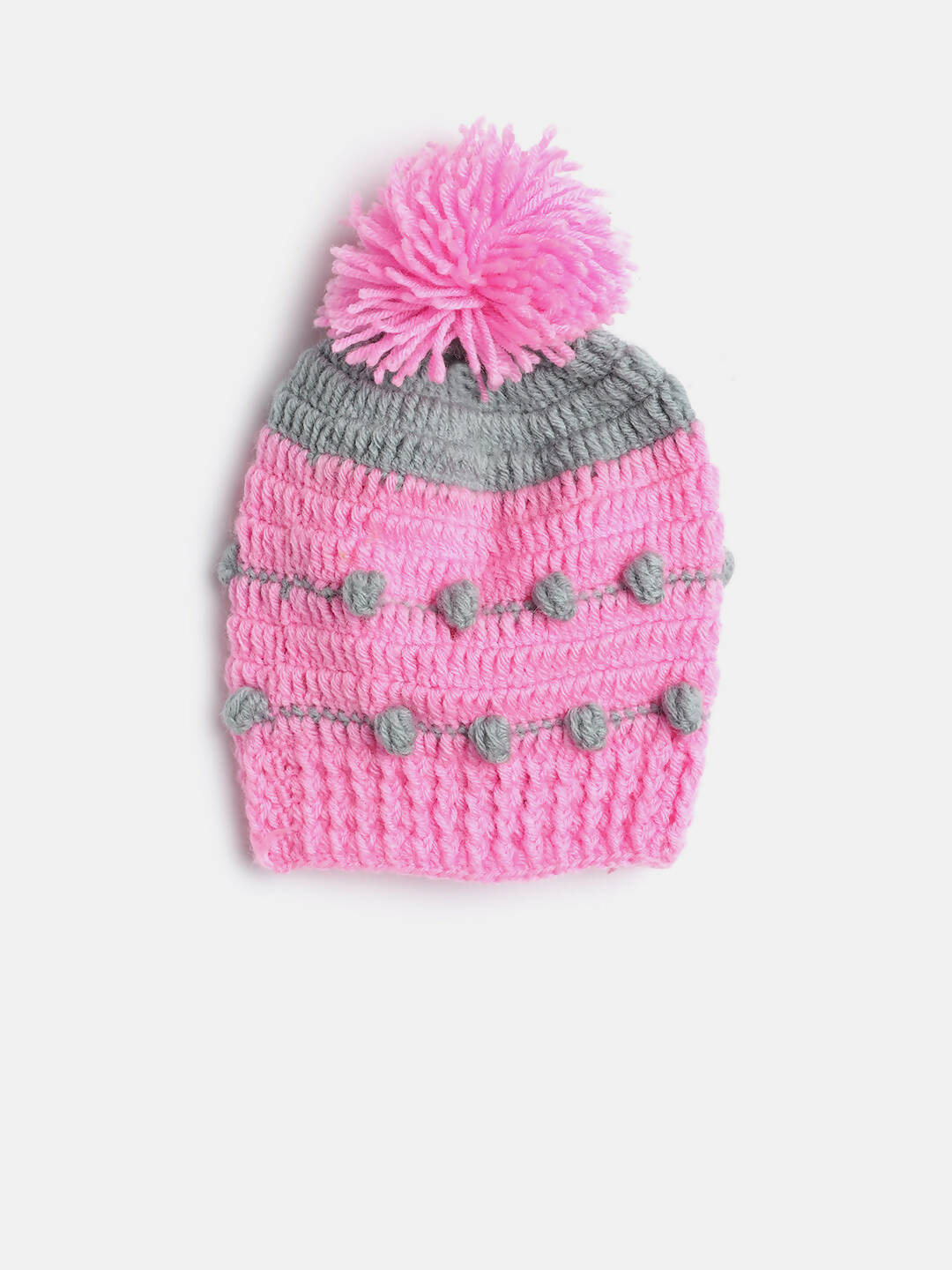 Chutput Kids Woollen Hand Knitted Pom Pom Detail Cap - Pink | Grab2Buy