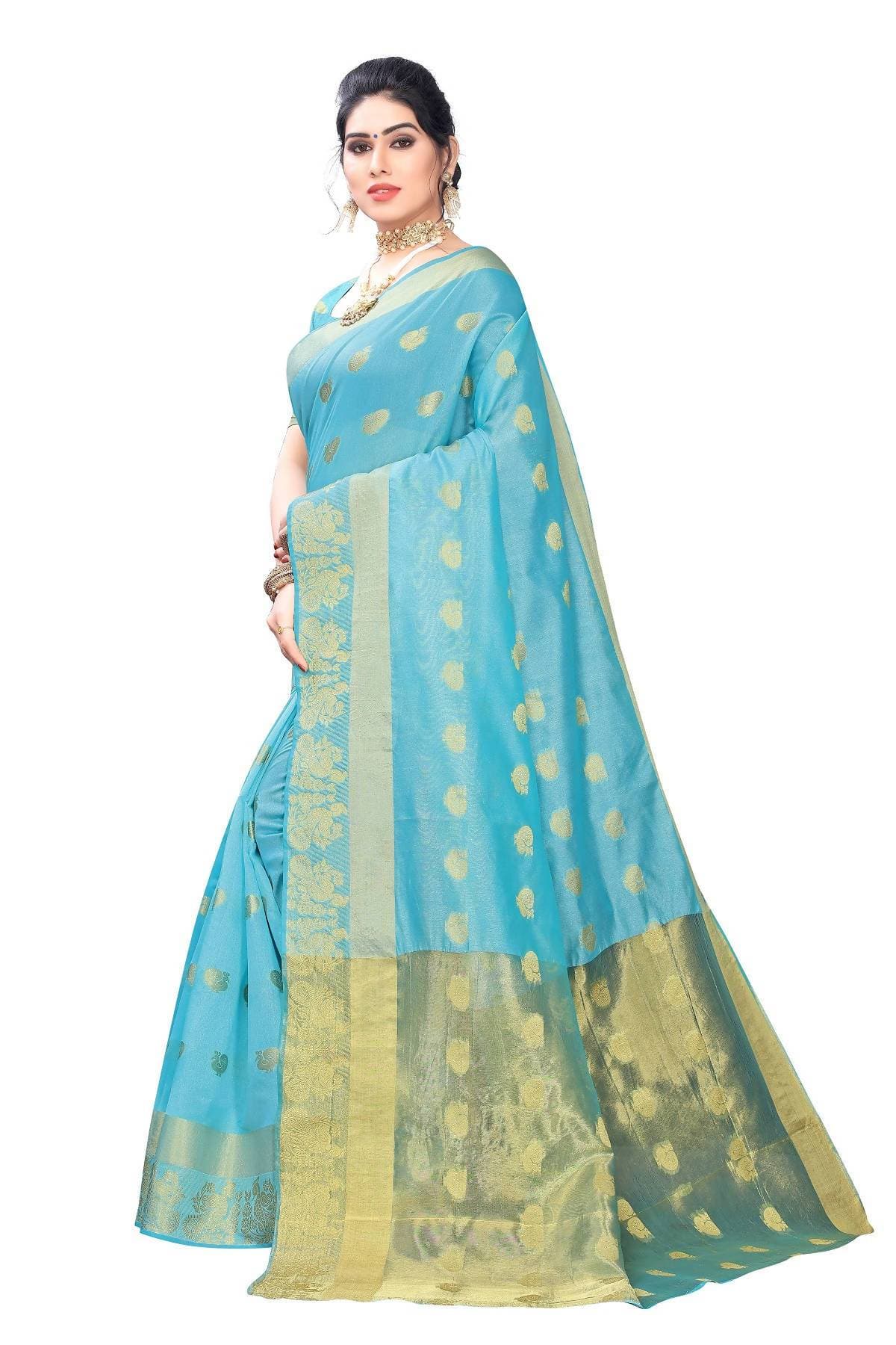 Vamika Banarasi Jacquard Weaving Sky Blue Saree | Grab2Buy