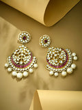 Nuyug 22K Gold-Plated Elegant Ruby & Kundan Stone Studded With Pearl Beaded Floral Chandbalis | Grab2Buy