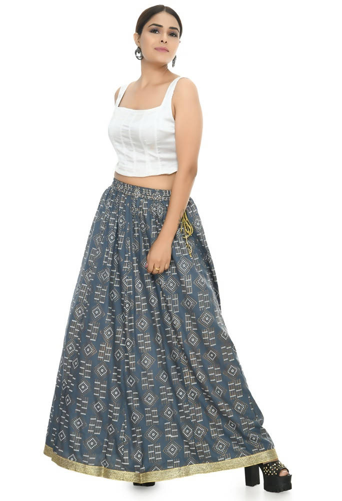 Mominos Fashion Moeza Cotton Grey Printed Lehenga (Lancha) | Grab2Buy