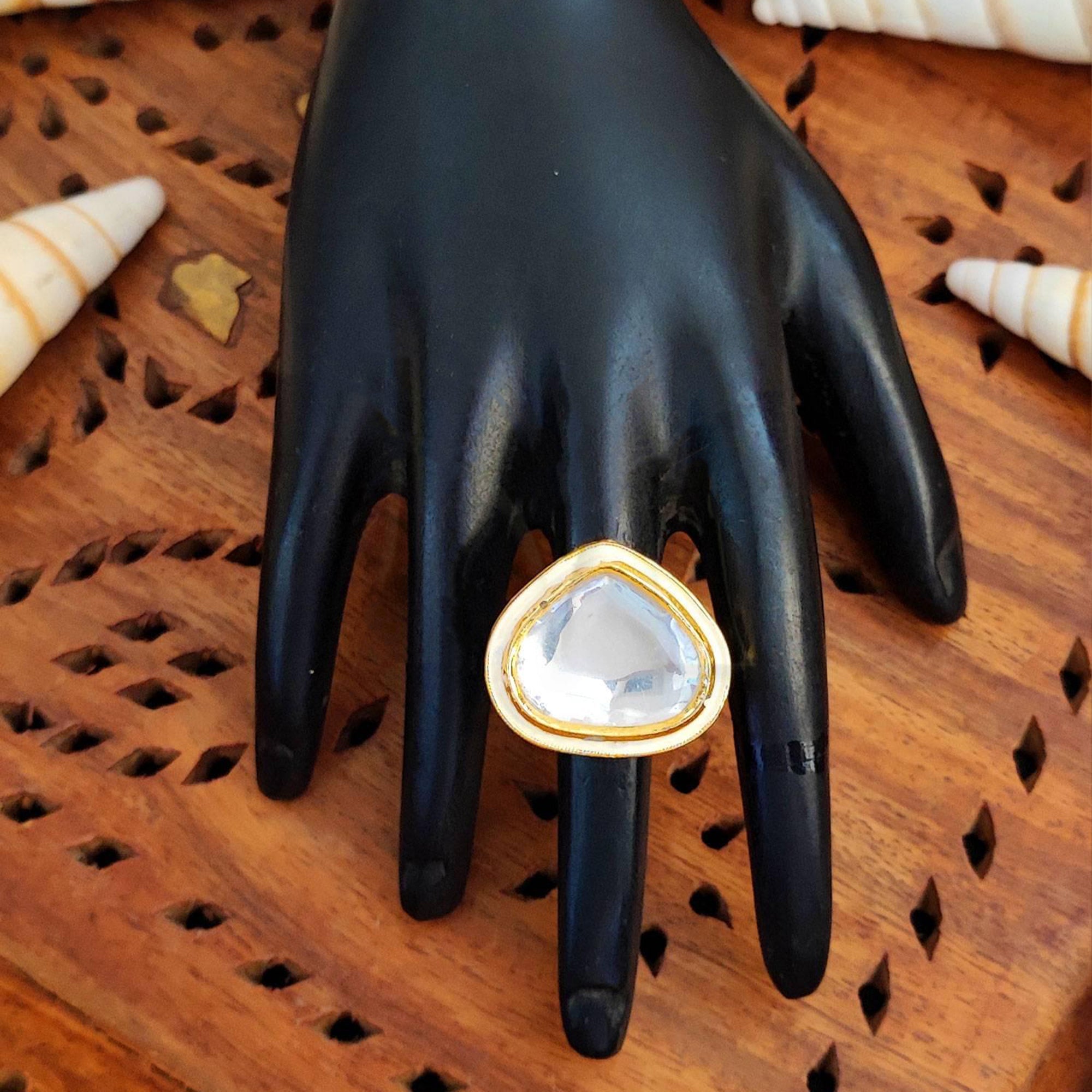 JS Fashion Kundan High Gold Polish Full Stone Designer Finger Rings for Women | Adjustable Ethnic Bridal Jewellery for Wedding, Party & Festive | Statement Ring Gift Set | Grab2Buy