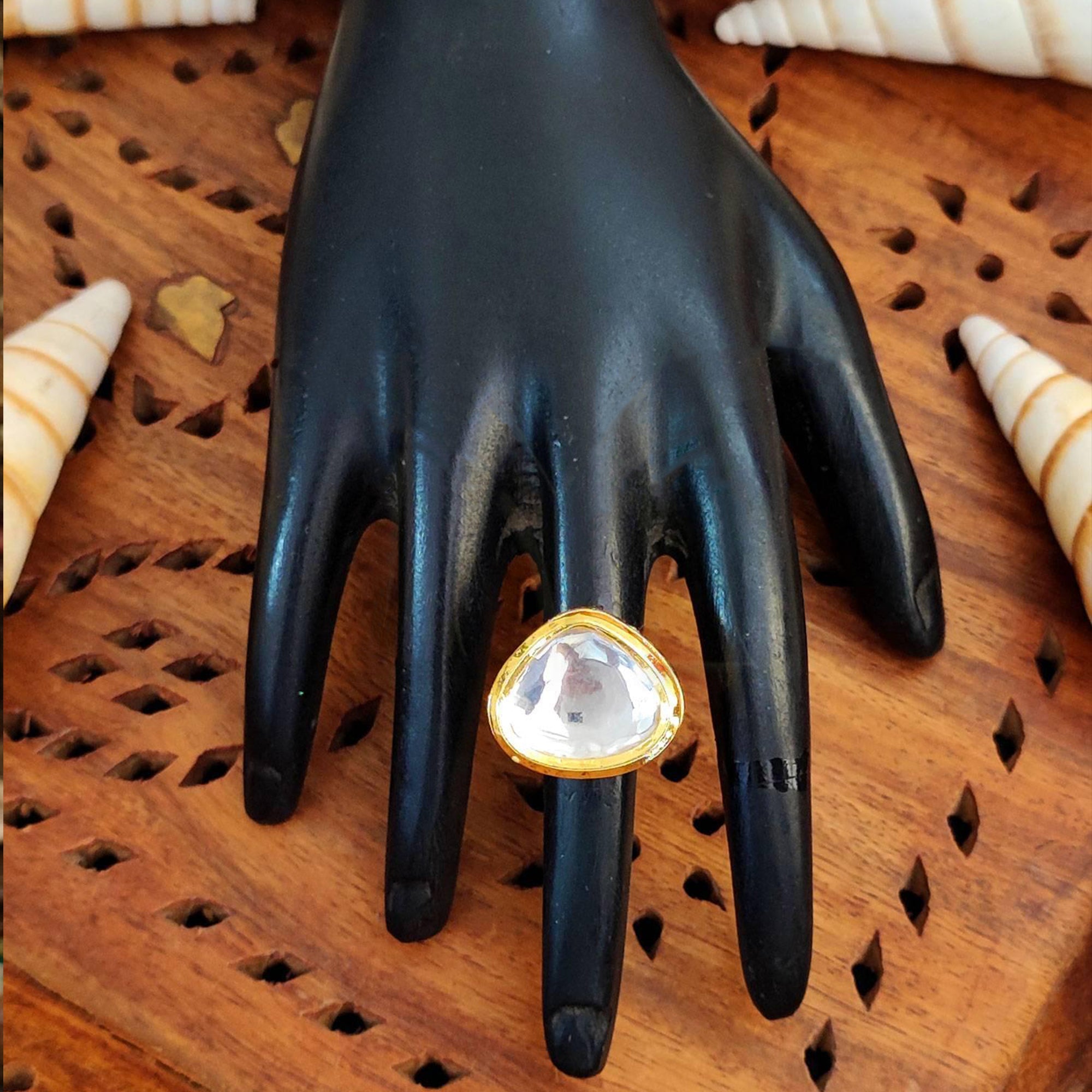 JS Fashion Beautiful High Gold Polish Fancy Designer Finger Rings for Women | Adjustable Ethnic Statement Jewellery for Wedding, Party & Festive | Glamorous Ring Gift Set | Grab2Buy