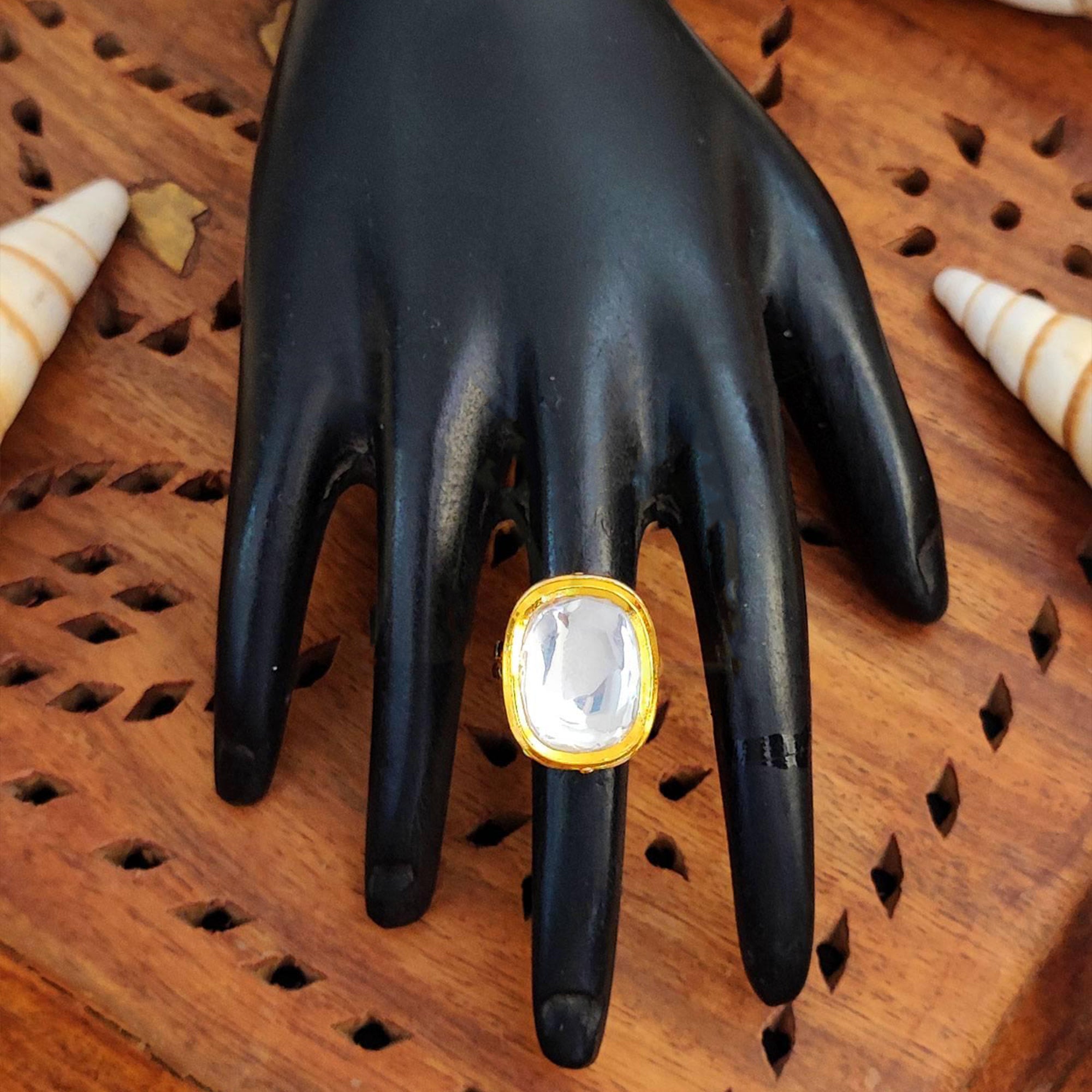 JS Fashion Beautiful High Gold Polish Full Kundan Stone Party Wear Finger Rings for Women | Adjustable Ethnic Bridal Jewellery for Wedding, Cocktail & Festive | Royal Statement Gift | Grab2Buy
