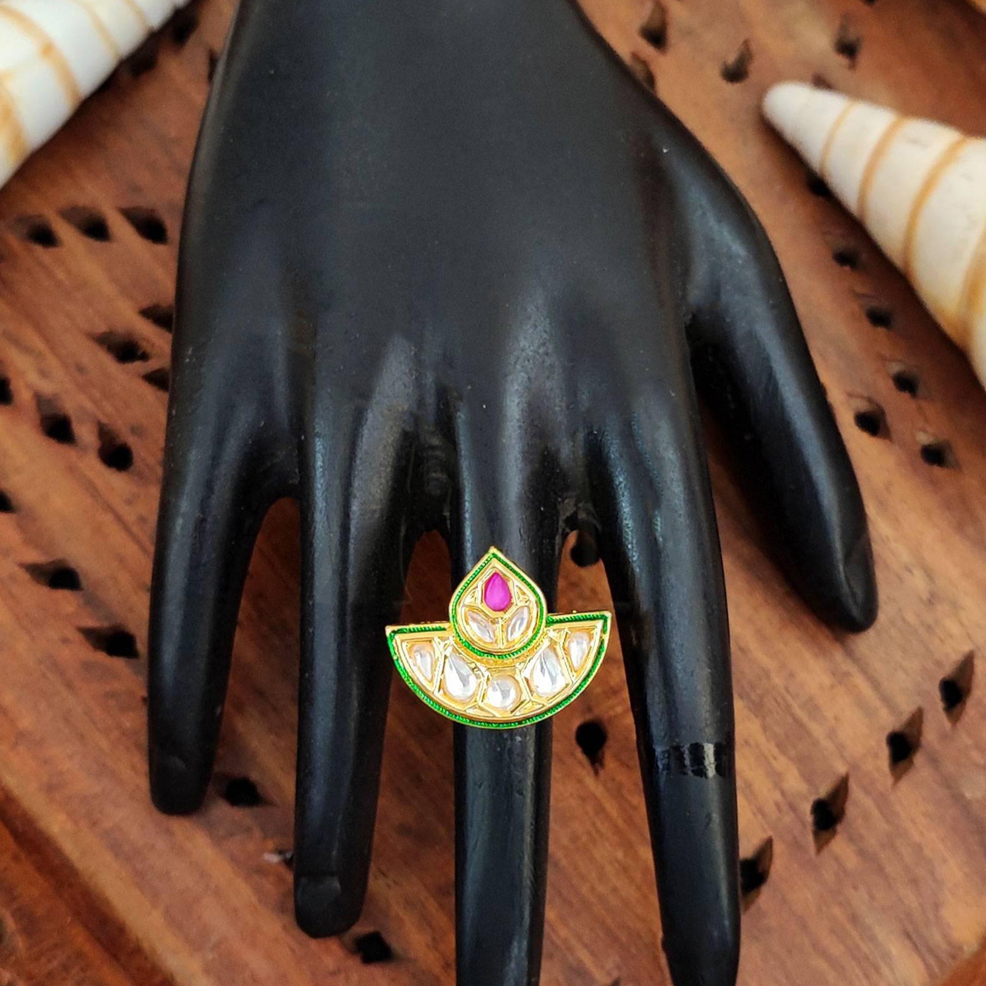 JS Fashion Kundan Design High Gold Polish Fancy Adjustable Finger Ring for Women|Royal Fancy Ring Gift Set | Grab2Buy