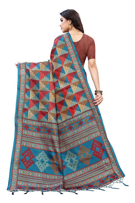 Vamika Multicolor Kalamkari Print With Jhalar Khadi Silk Saree (TANISHA RED) | Grab2Buy