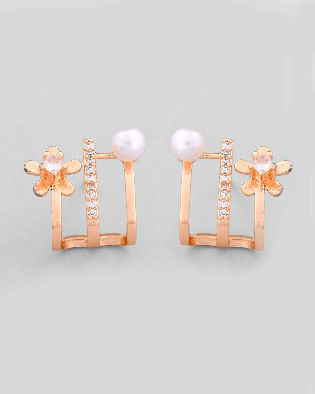 VOJ Gold-Polished Crystal Studded Stud Earrings | Grab2Buy