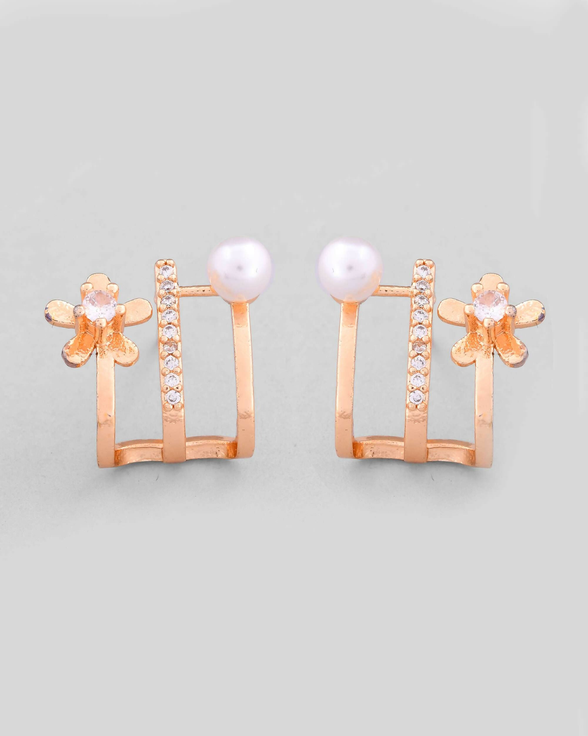 VOJ Gold-Polished Crystal Studded Stud Earrings | Grab2Buy