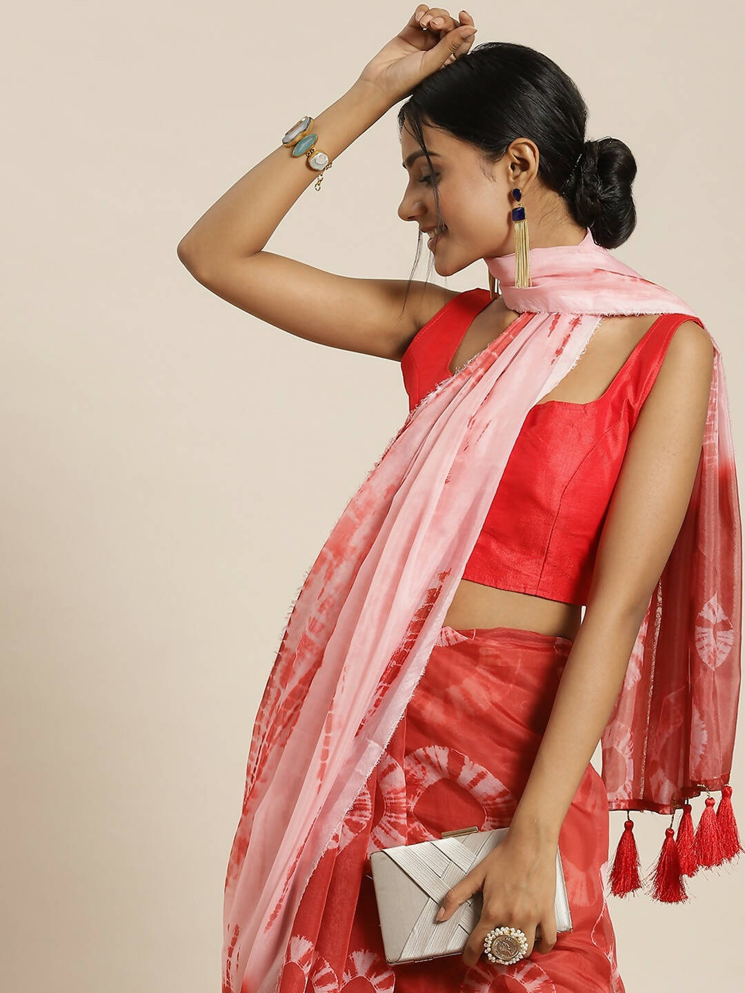 Red Organza Printed Saree With Blouse Piece - Nivaa | Grab2Buy