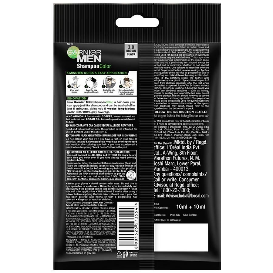 Garnier Men Shade 3 Shampoo Color-Brown Black | Grab2Buy