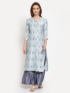 Myshka Women's Multi Printed Cotton Blend 3/4 Sleeve Round Neck Casual Kurta Palazzo Dupatta Set | Grab2Buy