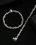 VOJ Set of 2 Silver Plated Designer Stainless Steel Anklet